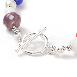 Lampwork Mushroom & Glass Pearl Beaded Bracelet with 304 Stainless Steel Toggle Clasps for Women&nbsp;BJEW-TA00205