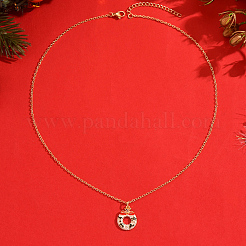 Cute Cartoon Brass Red White Green Emamel Christmas Wreath Pendant Necklaces for Holiday Festive Wear&nbsp;GL3657