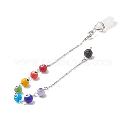 Round Evil Eye Lampwork & Natural Lava Rock Dowsing Pendulums&nbsp;PALLOY-JF02035-02
