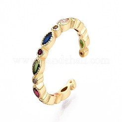 Brass Micro Pave Cubic Zirconia Cuff Rings for Women&nbsp;KK-T071-68G