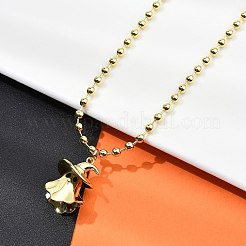 Brass Black Enamel Halloween Ghost Pendant Necklaces&nbsp;LS-NJEW-B135-01A-G