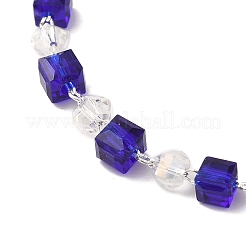 Rondelle Cube Glass & Brass Link Chain Bracelets&nbsp;BJEW-L685-09P
