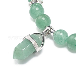 Natural Green Aventurine Round Beaded Stretch Bracelet with Bullet Charms&nbsp;BJEW-JB09018-02