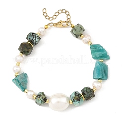 Raw Rough Natural Amazonite & African Turquoise(Jasper) & Pearl Beaded Bracelets&nbsp;BJEW-JB14442