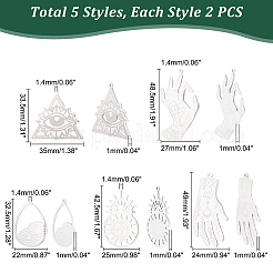 10Pcs 5 Style 201 Stainless Steel Pendants&nbsp;STAS-UN0034-08