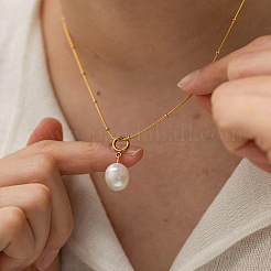 Minimalist Natural Freshwater Pearl Potato Pendant 304 Stainless Steel Snake Chain Necklaces for Women&nbsp;GH5712