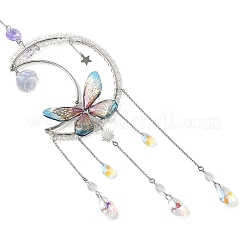 Butterfly & Moon 304 Stainless Steel & Brass Suncatchers&nbsp;HJEW-TA00484
