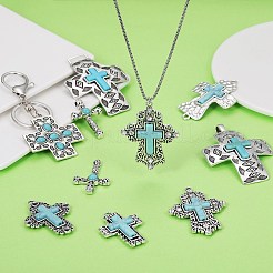 16 Pieces Turquoise+Alloy+Zircon Pendant Vintage Turquoise Cross Pendant Alloy Accessories DIY Necklace Accessories(8 styles)&nbsp;JX640A