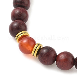 Natural Striped Agate & Wood Round Beads Stretch Bracelets for Men Women&nbsp;BJEW-JB12356-02