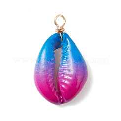 2Pcs 2 Colors Spray Painted Natural Cowrie Shell Deep Sky Blue Pendants&nbsp;PALLOY-JF04260