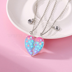 2Pcs Fashionable Alloy Enamel BFF Glitter Heart Magnetic Pendant Necklaces for Women&nbsp;FS-WGD1691-01