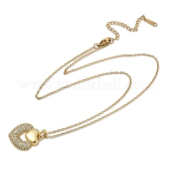 Brass Micro Pave Clear Cubic Zirconia Heart Pendant Necklaces&nbsp;NJEW-K280-07G