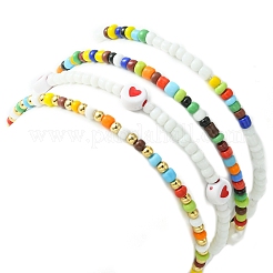 4Pcs 4 Styles Love Theme Glass Seed Beaded Stretch Bracelets Sets&nbsp;BJEW-TA00323