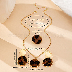 Flat Round Alloy Leopard Print Flocking Pendant Necklace & Stud Dangle Earring & Ring Sets for Women&nbsp;FS-WG76AFD-01