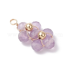 4Pcs 4 Styles Natural Amethyst & Agate & Green Aventurine & Lapis Lazuli Faceted Round Beaded Flower Pendants&nbsp;PALLOY-TA00256