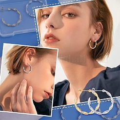 4 Pairs 2 Colors 201 Stainless Steel Wave C-shape Stud Earrings with 304 Stainless Steel Pins&nbsp;EJEW-UN0002-19
