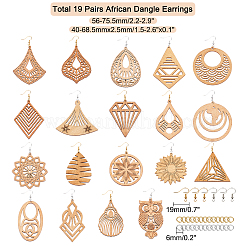 DIY 19 Pairs Laser Cut Wood Earring Making Kits&nbsp;DIY-GA0001-99