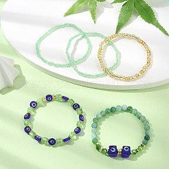 5Pcs 5 Style Natural Banded Agate & Lampwork Evil Eye & Seed Beaded Stretch Bracelets Set&nbsp;BJEW-JB09616-03