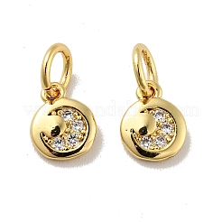 Flat Round Brass Micro Pave Clear Cubic Zirconia Charms&nbsp;KK-G419-22G