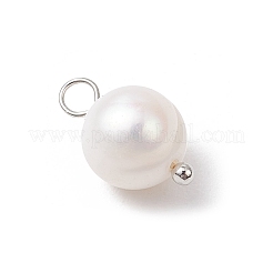 Natural Cultured Freshwater Pearl Round Charms&nbsp;PALLOY-JF04193-02