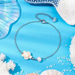 Synthetic Turquoise & Natural Freshwater Pearl Link Anklets&nbsp;AJEW-AN00628-04