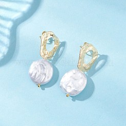 Natural Keshi Pearl Flat Round Dangle Stud Earrings&nbsp;EJEW-JE06685