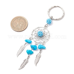 Woven Net/Web with Feather Alloy & Synthetic Turquoise & Glass Seed Keychains&nbsp;KEYC-MZ00041-04
