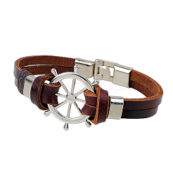 Helm Alloy Leather Cord Link Bracelets&nbsp;BJEW-P0001-13