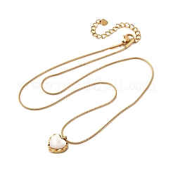 304 Stainless Steel & White Shell Heart Pendant Round Snake Chain Necklaces for Women&nbsp;NJEW-K255-39G