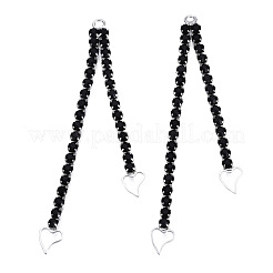 Rack Plated Brass Pave Jet Rhinestone Chain with Heart Big Pendants&nbsp;KK-N216-419-02P