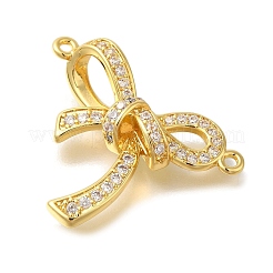 Rack Plating Brass Pave Clear Cubic Zirconia Bowknot Connector Charms&nbsp;KK-I716-28G