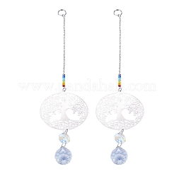 2Pcs 201 Stainless Steel Tree of Life Shape & Rainbow Crystal Glass Hanging Suncatcher&nbsp;HJEW-TA00446