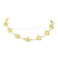 4Pcs 4 Styles Ocean 304 Stainless Steel Sea Animals Handmade Link Chain Necklaces with White Round Shell Pearl Beads&nbsp;NJEW-JN06097