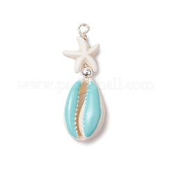 2Pcs 2 Colors Cowrie Shell Enamel & Synthetic Turquoise Starfish Pendants&nbsp;PALLOY-JF03406