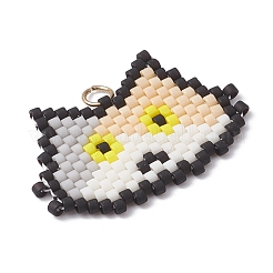 Handmade Glass Seed Beaded Cat Head Shape Pendants&nbsp;PALLOY-MZ00933-04