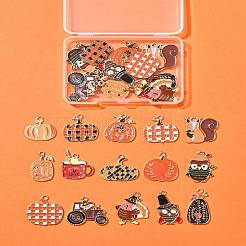 30Pcs 15 Styles Thanksgiving Day Golden Tone Alloy Enamel Pendants&nbsp;ENAM-FS0002-03