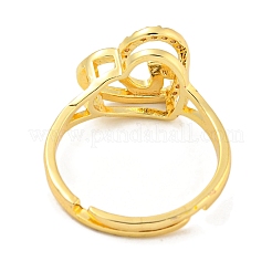 Heart with Letter Rack Plating Brass Micro Pave Cubic Zirconia Adjustable Rings for Women&nbsp;RJEW-I105-06G-U