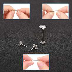 15Pcs 304 Stainless Steel Clear Cubic Zirconia & G23 Titanium Alloy Flat Round Stud Earrings&nbsp;EJEW-FS0001-30