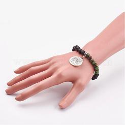 Natural & Synthetic Mixed Stone & Lava Rock Stretch Charm Bracelets&nbsp;BJEW-JB03073
