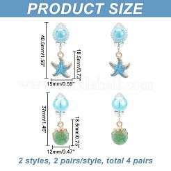 4 Pair 2 Style Imitation Shell Enamel Dangle Clip-on Earrings&nbsp;EJEW-AR0001-09B