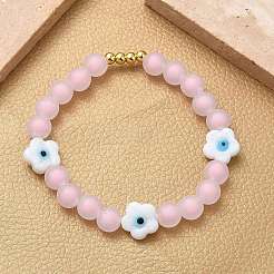 Brass & Plastic & Lampwork Beaded Stretch Bracelets for Women&nbsp;BJEW-F515-02G