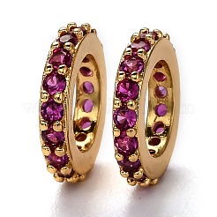Brass Micro Pave Cubic Zirconia Rondelle European Beads&nbsp;KK-B028-18G