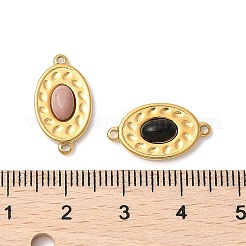 304 Stainless Steel Pave Natural Mixed Stone Oval Connector Charms&nbsp;STAS-F312-13G