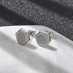 304 Stainless Steel Micro Pave Clear Cubic Zirconia Stud Earrings&nbsp;STAS-Z107-01P-01