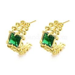 Glass Square Stud Earrings&nbsp;EJEW-A028-60G