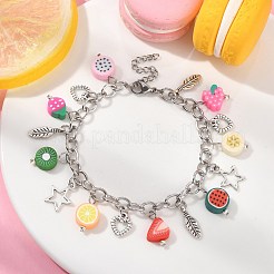 Polymer Clay Fruit Theme & Alloy Charm Bracelet&nbsp;BJEW-TA00379