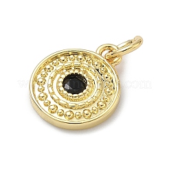 Brass Micro Pave Cubic Zirconia Flat Round Charms&nbsp;KK-C156-24G