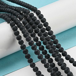 Grade A Round Frosted Natural Black Agate Beads Strands&nbsp;X-G447-2
