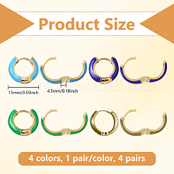 4 Pairs 4 Colors Alloy Enamel Huggie Hoop Earrings for Women&nbsp;EJEW-HY0001-23A