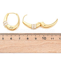 Oval Brass Micro Pave Clear Cubic Zirconia Hoop Earrings&nbsp;EJEW-G425-03G